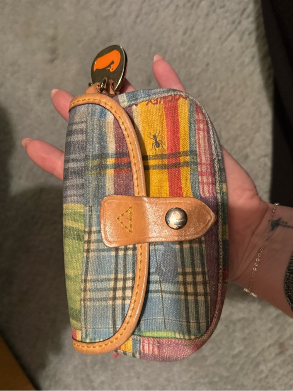 Dooney & Bourke Multicolor Plaid Canvas Cosmetic Pouch with Leather Trim